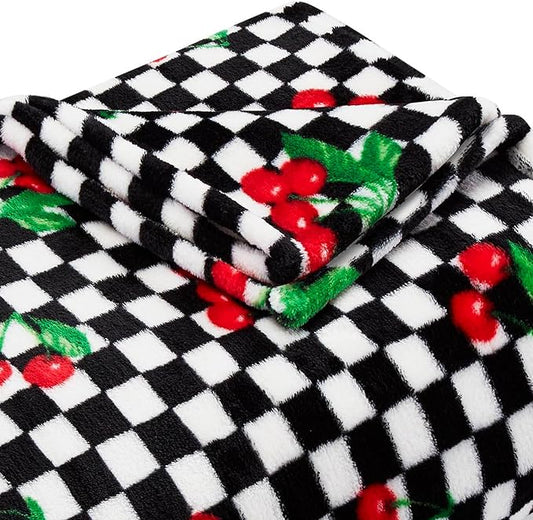 Betsey Johnson - Throw, Ultra-Soft Plush Blanket, Use for Couch, Bed, or Lounges, Dorm Essentials (Cherry Checker Red, 50" x 70")