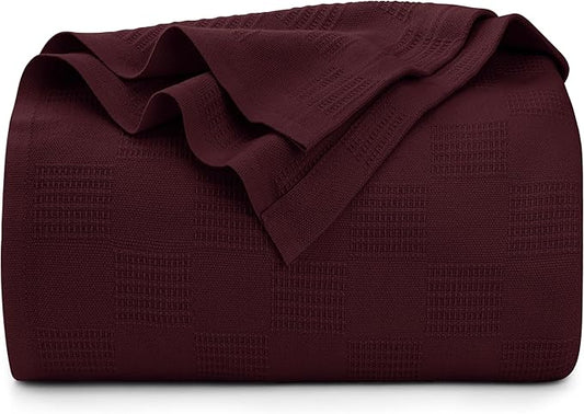 Utopia Bedding Burgundy 100% Cotton Blanket [Twin Size - 90x72 Inch] 350GSM Lightweight, Soft and Breathable Thermal Blanket for All Seasons