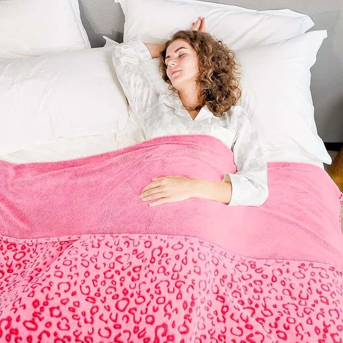 ZHIKU Pink Blanket for Women - Cheetah Print Blanket Pink Gifts for Women Mother Girls Soft Warm Leopard Print Throw Blanket for Birthday Gifts Queen Size