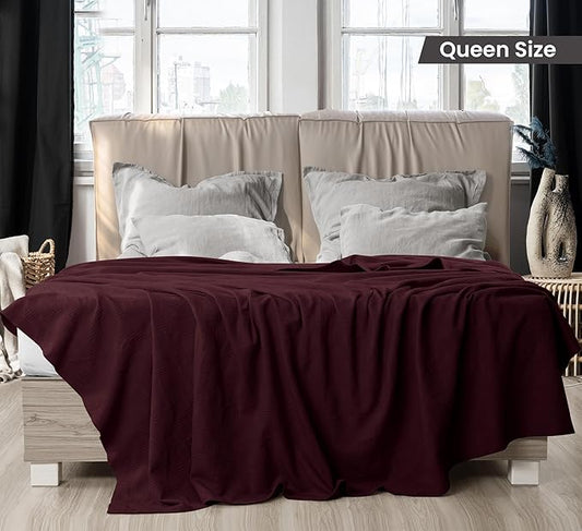 Utopia Bedding Burgundy 100% Cotton Blanket [Queen Size - 90x90 Inch] 350GSM Lightweight, Soft and Breathable Thermal Blanket for All Seasons