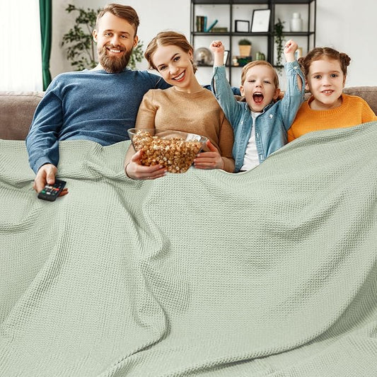 PHF Pre-Washed Cotton Waffle Weave Family Blanket,Oversized King Size 120"x 120"-Snag Proof Lightweight Breathable, 10'x 10' Huge Extra Large Big-Elegant Aesthetic Home Decoration Gift,Sage Green