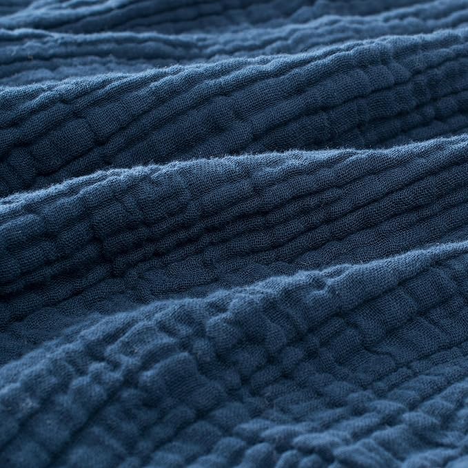 Carriediosa 100% Cotton Muslin Throw Blanket 90" X 90" Queen Size，4-Layers Summer Gauze Throws for Bed Couch，Soft Lightweight Breathable Linen Blankets Bedspread for Adults All Season，Navy Blue