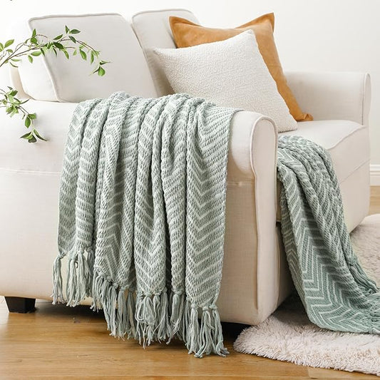 BATTILO HOME Sage Green Throw Blanket for Couch, Decorative Knit Seafoam Green Throw Blanket for Bed, Super Soft Sage Green Room Decor, 50"x60"
