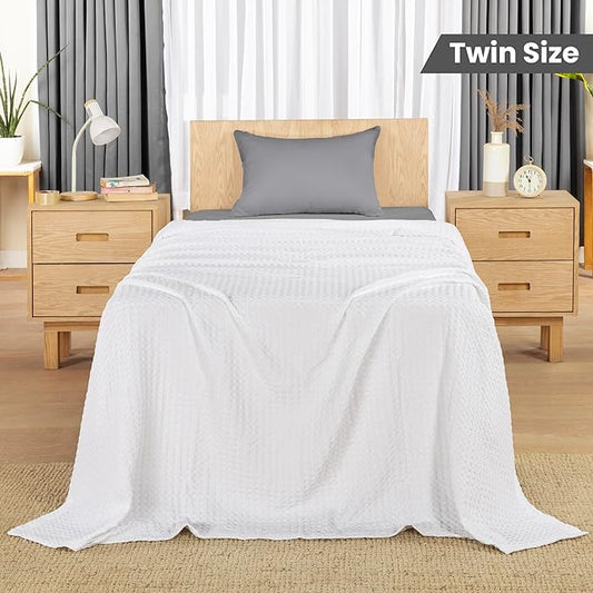 Utopia Bedding White 100% Cotton Waffle Blanket 300 GSM [Twin - 90x72 Inch] Soft Lightweight Breathable Bed Blanket for All Season