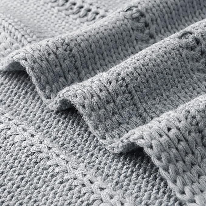 RECYCO Cable Knit Light Grey Throw Blanket Twin Size for Couch, Super Soft Warm Cozy Decorative Knitted Throw Blanket 3.6LB for Bed, Sofa, Chair Large 60"x80"