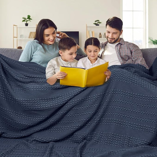 PHF 100% Cotton Waffle Blanket Oversized King 120"x120", Lightweight Breathable Extra Large 10'x10' Summer Blankets for Bed, Giant Big Luxury Aesthetic Woven Bedding for Home Decor, Dark Navy