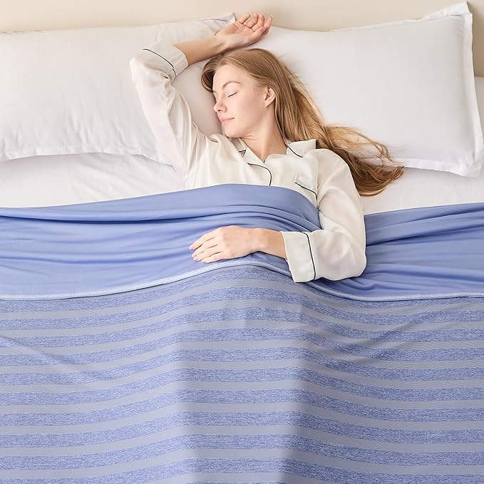 EMME Cooling Blanket Queen Size, Bed Summer Blanket for Hot Sleepers, Thin Lightweight Throw Blanket for Couch, Double Sided Keep Body Cool, Blue Cold Blankets for Sleeping