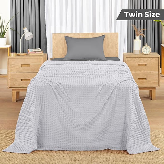Utopia Bedding Silver 100% Cotton Waffle Blanket 300 GSM [Twin - 90x72 Inch] Soft Lightweight Breathable Bed Blanket for All Season