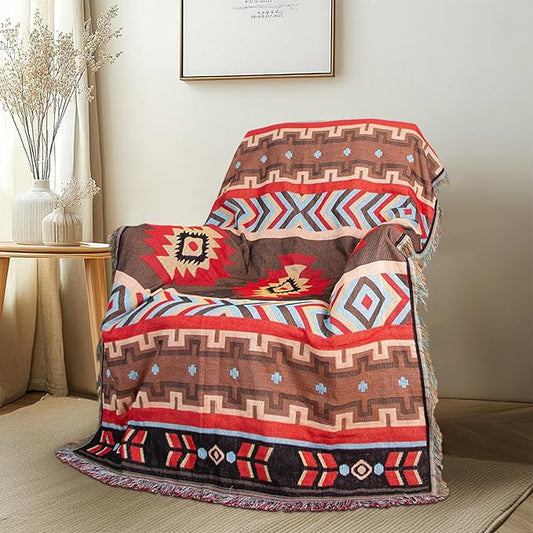 MACEVIA Boho Aztec Blanket for Couch, Rustic Southwest Blanket Decorations for Home, Country Boho Throw Blankets, Southwestern Tribal Blankets Western Bedroom Room Decor (Aztec 04 50"×70")