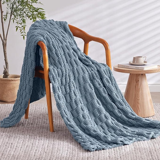 Knitted Weighted Blanket for Adult, No Beads Heavy Blanket 60” x 80'' 17lbs, Breathable Chunky Knit Blanket, Cooling Weighted Blanket for Hot Sleepers, Christmas Home Decor (Light Blue)