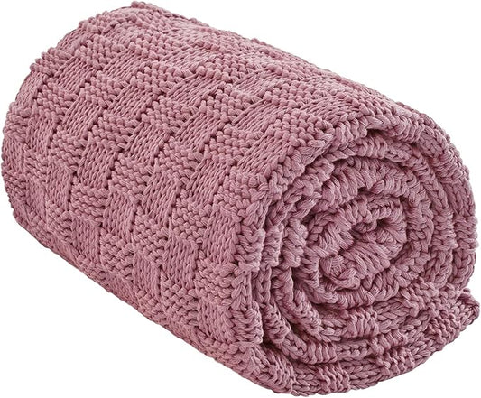 Knitted Weighted Blanket for Adult, No Beads Heavy Blanket 60” x 80'' 20lbs, Breathable Chunky Knit Blanket, Cooling Weighted Blanket for Hot Sleepers, Christmas Home Decor (Pink)