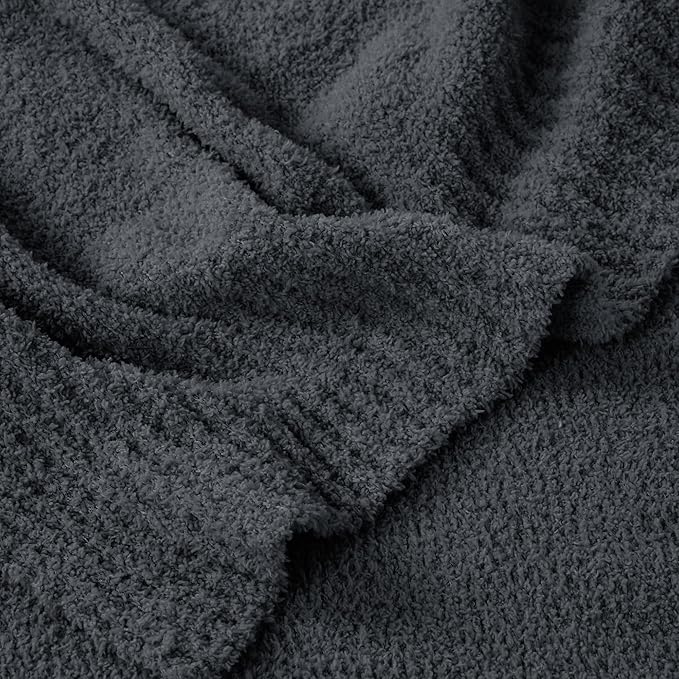 JOOJA Cream White Blanket Warm Queen Size Fuzzy Knitted Blanket, Oversized Luxury Bed Blankets, Soft Queen Blanket for Bed, Lightweight Plush Blanket for Cozy Nights (Charcoal Grey, 90x90)