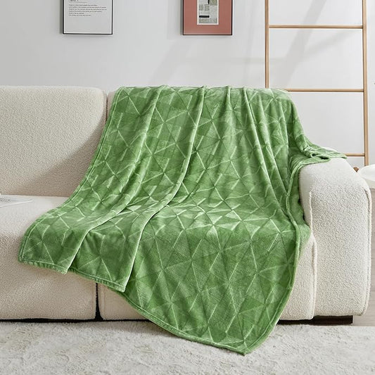 SOCHOW Triangle Textured Flannel Fleece Throw Blanket, Super Soft Lightweight Cozy Warm Plush Blanket for Bed Couch Sofa, 50 x 60 Inches, Sage Green