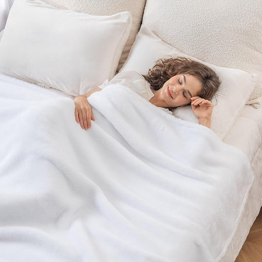 Berkshire Blanket Classic Extra-Fluffy™ Plush Blanket Queen Size, Soft Fuzzy Fluffy Long Hair Blanket for Couch Sofa Bed, True White, 90x90 Inches