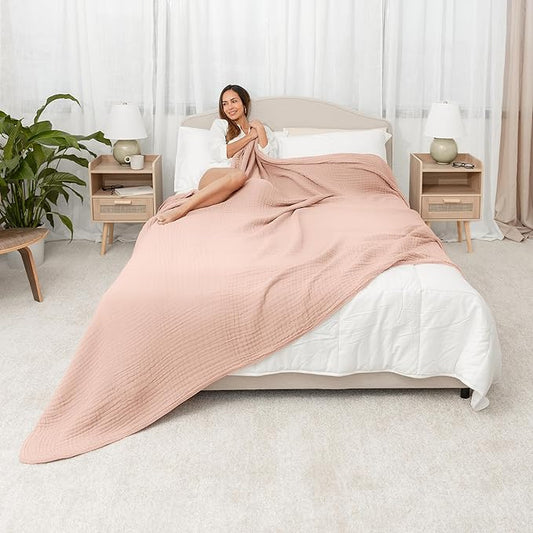 Comfy Cubs Muslin Blanket for Adults King 108" x 90" - 6 Layer Soft, Breathable & Lightweight Muslin Adult Blanket - Machine Washable & Designed in The US Bedding for All Seasons - Blush