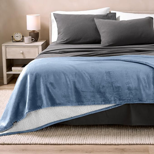 Bare Home Sherpa Fleece Blanket - King Size - Blanket for Bed, Sofa, and Couch - Warm & Lightweight - Fluffy & Soft - Reversible (King, Coronet Blue)