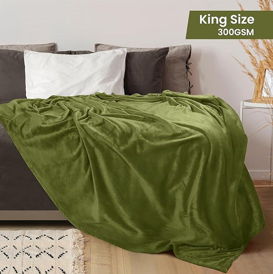 Utopia Bedding Fleece Blanket King Size Olive 300GSM Luxury Fuzzy Soft Anti-Static Microfiber Bed Blanket (90x102 Inch)