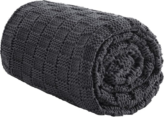 Knitted Weighted Blanket for Adult, No Beads Heavy Blanket 48” x 72'' 10lbs, Breathable Chunky Knit Blanket, Cooling Weighted Blanket for Hot Sleepers, Christmas Home Decor (Dark Grey)