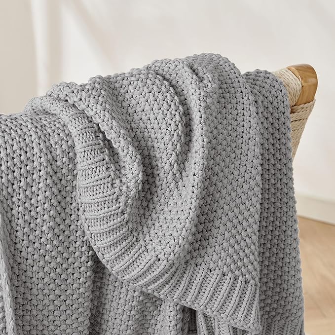 Joydeco Chunky Cable Knit Throw Blanket, Lightweight 100% Cotton Soft Cozy Throw Twin Blanket for Couch Bed and Sofa, Rustic Breathable Farmhouse Blanket Gift for Women Men(Grey, 60"x80")