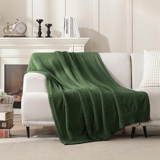 Knit Throw Blanket Super Soft Warm Blanket for Couch Lightweight Fluffy Blanket for Bed Sofa 50x60 Inches Dark Green
