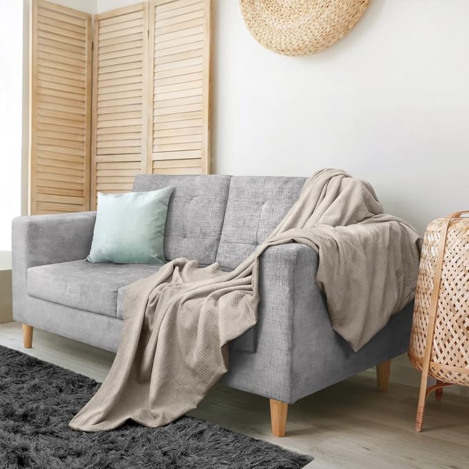 Utopia Bedding Khaki 100% Cotton Blanket [Twin Size - 90x72 Inch] 350GSM Lightweight, Soft and Breathable Thermal Blanket for All Seasons
