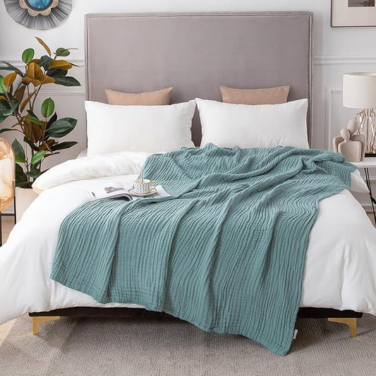 EMME Cotton Muslin Blanket King Size - Soft, Breathable Layering Blanket, 108"x90", All Season Gauze, Teal