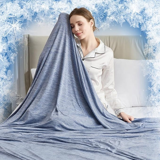 CHOSHOME Cooling Blanket Throw, Double Sided Cooling Blankets for Hot Sleepers, Arc-Chill Q-Max>0.5 Cold Blanket, Lightweight Breathable Summer Blankets for Couch, Bed, Sofa, Camping, 50" x 70", Blue