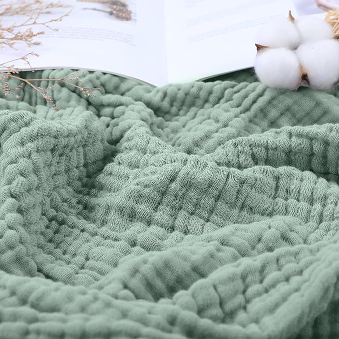 Yoofoss Muslin Blanket 100% Cotton Throw Large 50" x 60" for Bed Couch Summer Gauze Blanket for Adults Lightweight and Breathable Dark Green