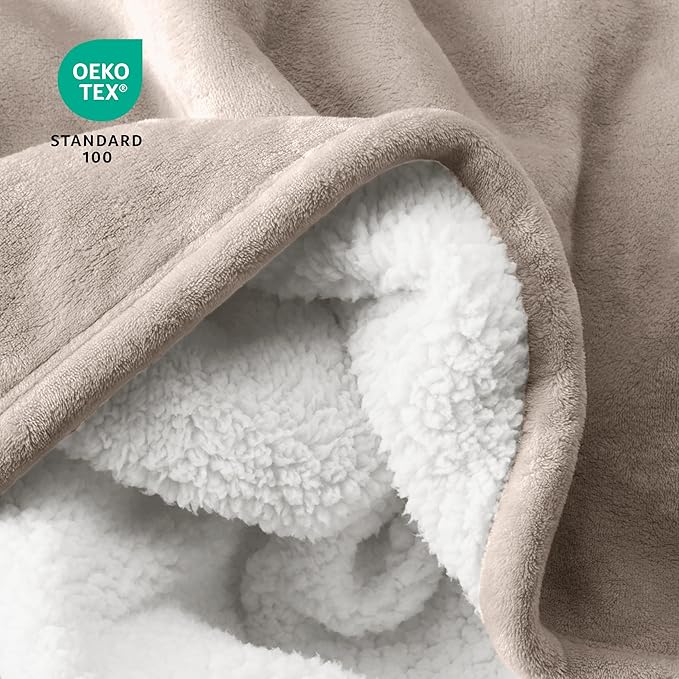 Bare Home Sherpa Fleece Blanket - Twin/Twin Extra Long - Blanket for Bed, Sofa, and Couch - Warm & Lightweight - Fluffy & Soft - Reversible (Twin/Twin XL, Light Taupe)