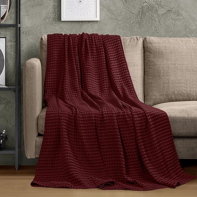 Utopia Bedding Burgundy 100% Cotton Waffle Blanket 300 GSM [Twin - 90x72 Inch] Soft Lightweight Breathable Bed Blanket for All Season (Pack of 10)