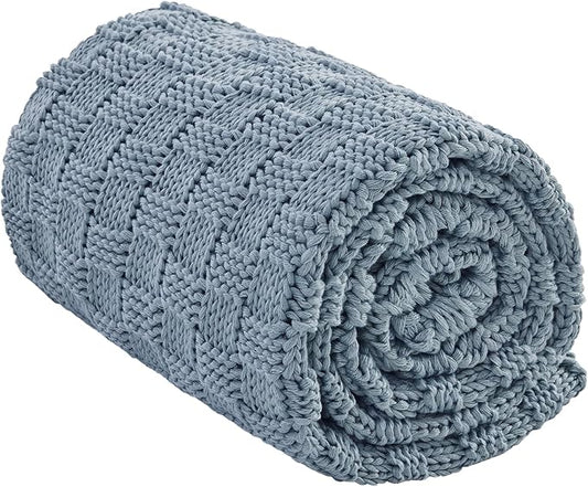Knitted Weighted Blanket for Adult, No Beads Heavy Blanket 60” x 80'' 17lbs, Breathable Chunky Knit Blanket, Cooling Weighted Blanket for Hot Sleepers, Christmas Home Decor (Light Blue)