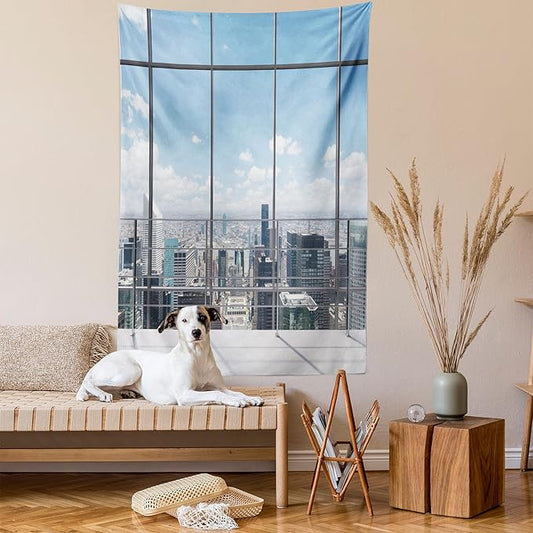 Ambesonne Urban Tapestry, Modern Office Work Place View to City Architecture Contemporary Plan, Fabric Wall Hanging Decor for Bedroom Living Room Dorm, 30" X 45", White