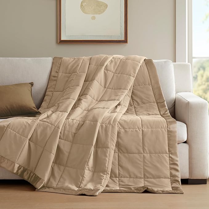 Madison Park Windom Down Alternative Blanket, Premium 3M Scotchgard Moisture Wicking Treatment, Lightweight and Soft Bed Cover For All Season, Satin Trim, Brown King