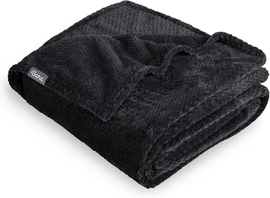 Bare Home Textured Fleece Microplush Blanket - King- Lightweight Throw for Bed, Sofa, Couch, Camping, and Travel - Ultra Soft Warm Blanket (King, Chevron Black)
