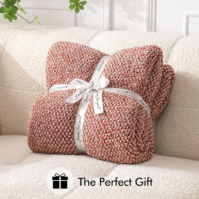 MIULEE Rust Super Soft Throw Blanket for Bed, Twin Size Cozy Fluffy Warm Blankets Knit Blankets for Couch, Sofa, Chair, Living Room, Camping, Picnic, 60 x 80 inch