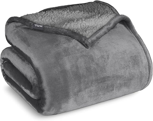 Bare Home Sherpa Fleece Blanket - King Size - Blanket for Bed, Sofa, and Couch - Warm & Lightweight - Fluffy & Soft - Reversible (King, Grey with Grey Sherpa)