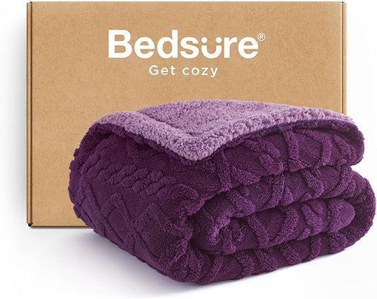 Bedsure Sherpa Fleece Throw Blanket for Couch - Fuzzy Soft Cozy Cable Throw for Women, Thick Warm Blanket for Winter, Purple, 50x60 Inches