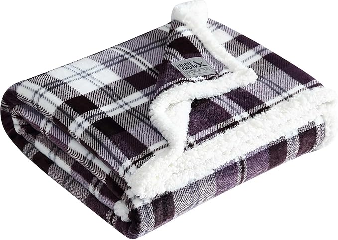 Eddie Bauer - Throw Blanket, Reversible Sherpa Fleece Bedding, Home Decor for All Seasons, Oeko-Tex Certified (Trailhead Plaid Purple, Throw)
