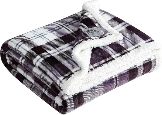 Eddie Bauer - Throw Blanket, Reversible Sherpa Fleece Bedding, Home Decor for All Seasons, Oeko-Tex Certified (Trailhead Plaid Purple, Throw)