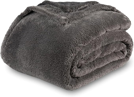 Berkshire Blanket Classic Extra-Fluffy™ Plush Throw Blanket, Soft Fuzzy Fluffy Long Hair Throw Blanket for Couch Sofa Bed, Shadow Grey, 50x60 Inches