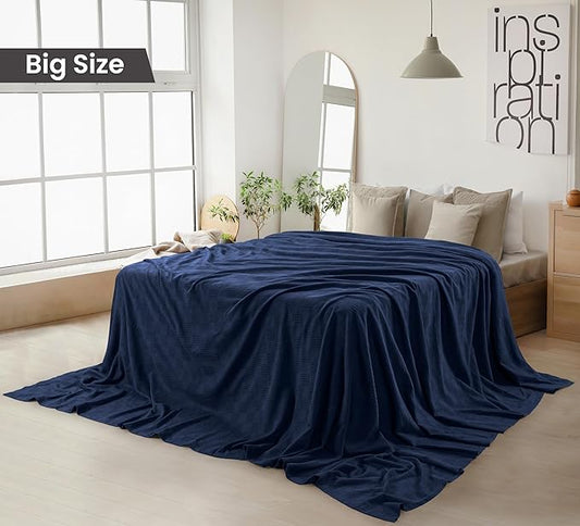 Utopia Bedding Navy 100% Cotton Blanket [Big Size - 120x120 Inch] 350GSM Lightweight, Soft and Breathable Thermal Blanket for All Seasons