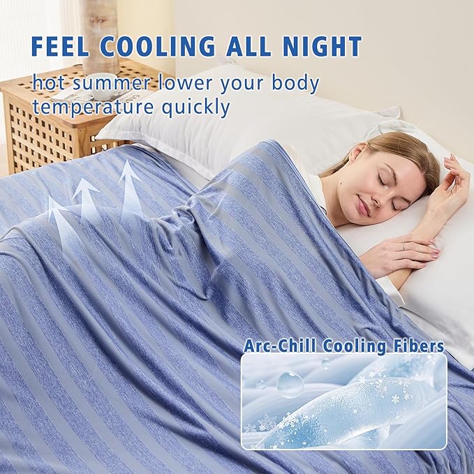 EMME Cooling Throw Blanket for Couch Sofa, Thin Lightweight Summer Blanket, Cold Bed Throws for Hot Sleepers, Double Sided, Keep Body Cool for Kids Adults, Blue