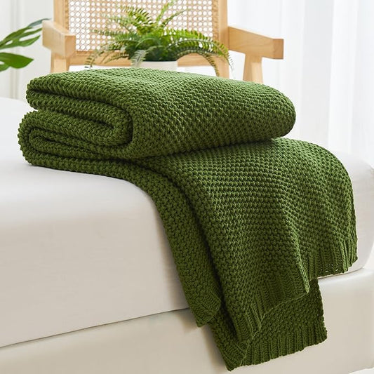 Aganear Knit Throw Blanket for Couch, Knit Throw Blanket for All Seasons, Soft Comfy Lightweight Cable Knitted Throw Blanket for Living Room Bed Office Travel Boho Decor (60"x80", Olive Green)