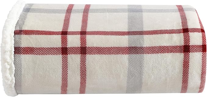Eddie Bauer - Throw Blanket, Reversible Sherpa Fleece Bedding, Home Decor for All Seasons (New Castle Red, Throw)
