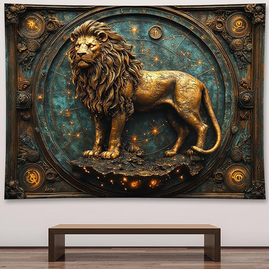 Liuzhouzai Vintage Zodiac Leo Tapestry Wall Hanging Astrology Home Decoration Aesthetics Suitable for Bedroom Living Room Dormitory Office Wall Decor 100x70 Inches