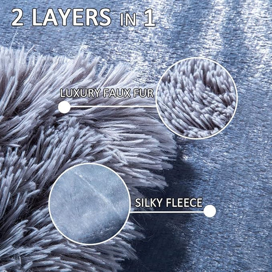 YUSOKI Grey Faux Fur Throw Blanket,2 Layers,50" x 60", Gray Soft Fuzzy Fluffy Couch Blanket Plush Furry Comfy Warm Blanket for Bed Chair Sofa Bedroom Dog Cat Men