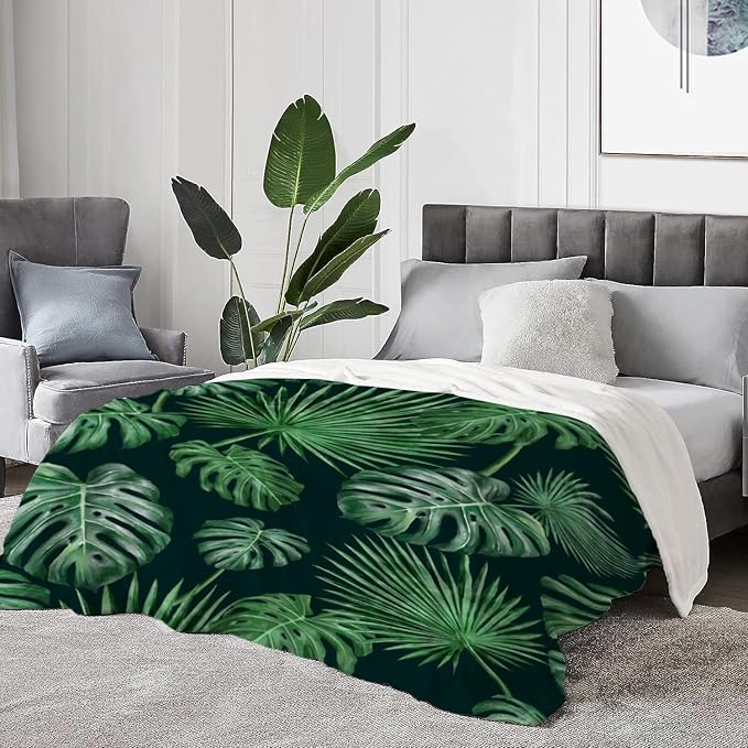 YeeJu Tropical Throw Blanket King Size Green Plant Leaf Floral Blanket for Bed Couch Soft Cozy Fuzzy Plush Fleece Blankets Large Oversized Decorative Spring Summer Decor Gift Blanket 90x108