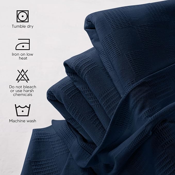 Utopia Bedding Navy 100% Cotton Blanket [Throw Size - 60x50 Inch] 350GSM Lightweight, Soft and Breathable Thermal Blanket for All Seasons