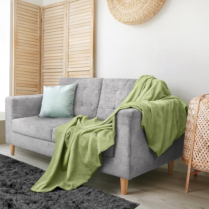 Utopia Bedding Sage Green 100% Cotton Blanket [Twin Size - 90x72 Inch] 350GSM Lightweight, Soft and Breathable Thermal Blanket for All Seasons