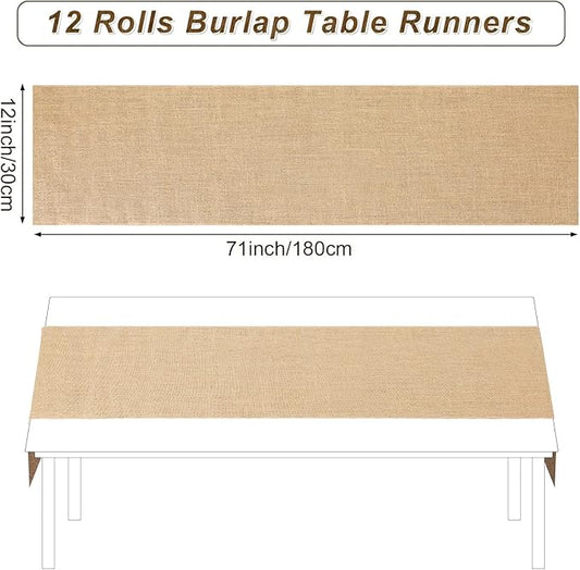 12 Pack Burlap Table Runners Rustic Table Runner Jute Farmhouse Fabric Party Centerpieces for Country Vintage Wedding Banquet Decoration, 12 x 71 Inch